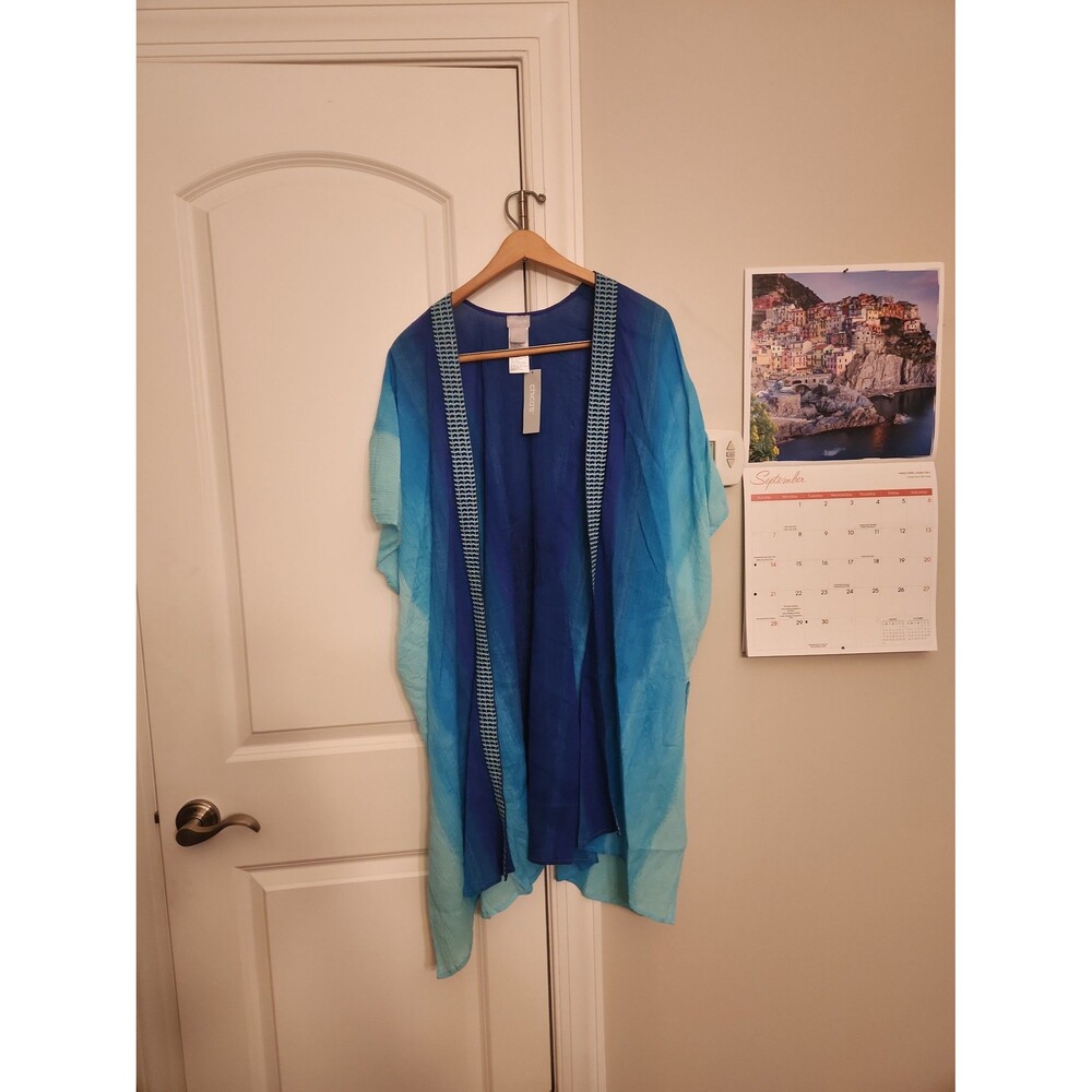 Chico's Ombre Delight Ruana Cover-up in "Amparo Blue" Size S/M NWT